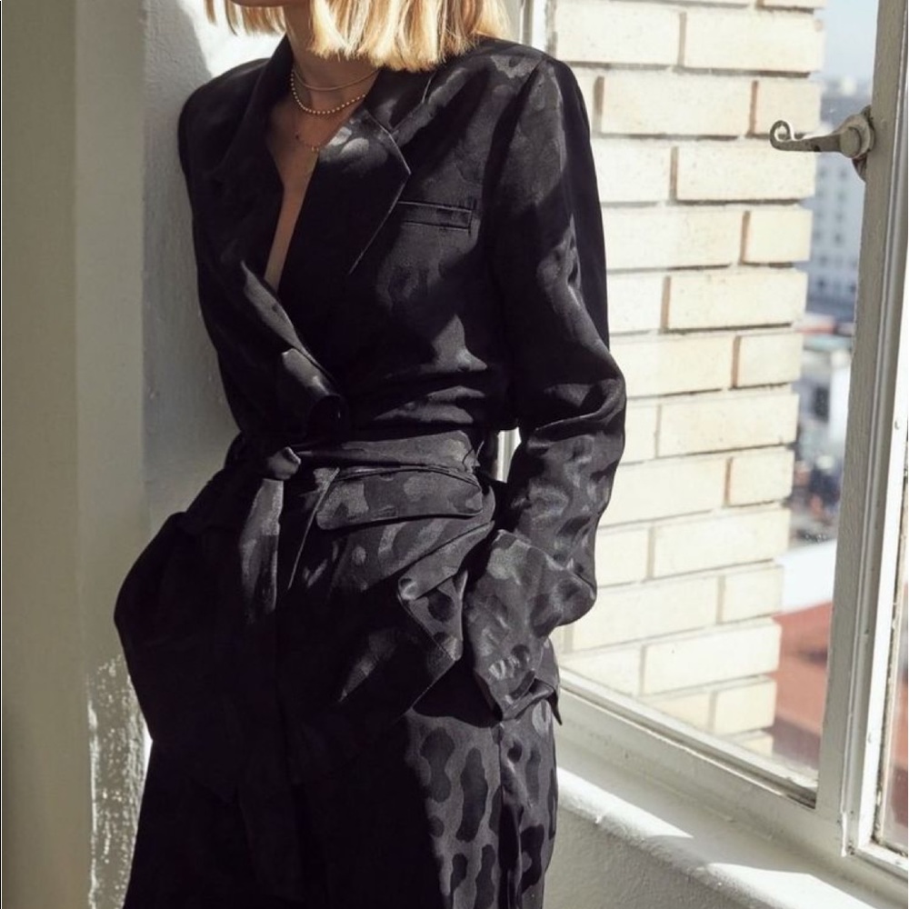 Anine Bing Tate Black Leopard Straight Leg Pants